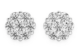 Flower Stud Diamond Earrings 14k Solid Gold