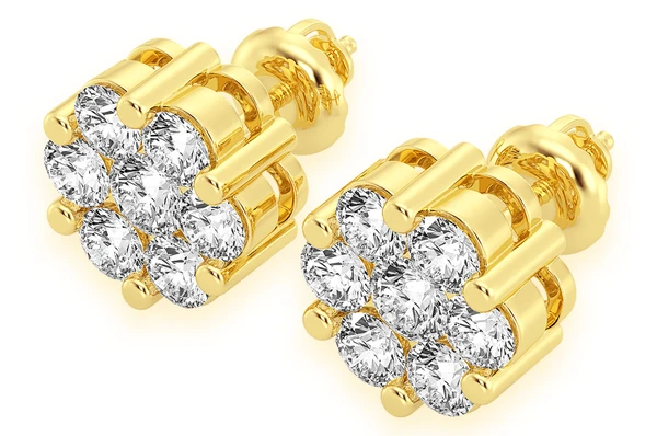 Flower Stud Diamond Earrings 14k Solid Gold