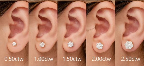 Flower Stud Diamond Earrings 14k Solid Gold