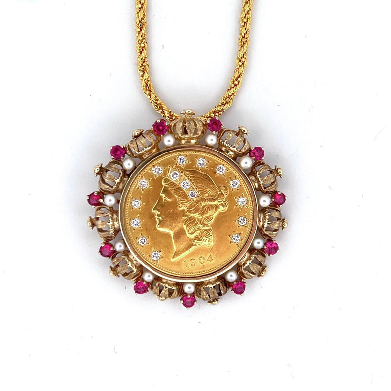 1904 $20 Dollar Gold Coin Charm Jewelry with Frame