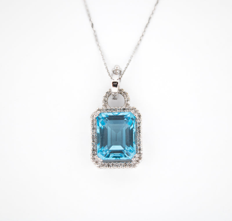 Blue Topaz with Diamond Necklace