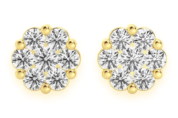 Flower Stud Diamond Earrings 14k Solid Gold