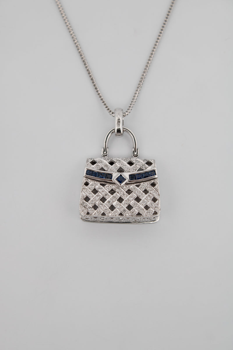 Sapphire & Diamond 14k White Gold Purse Necklace